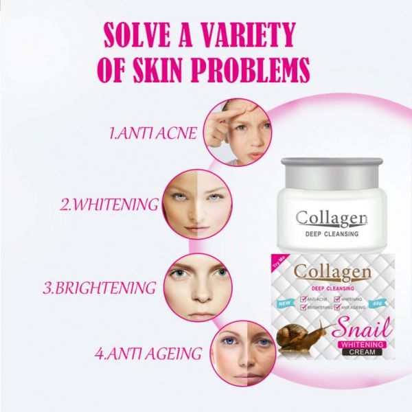 Face cream with snail mucin and collagen Collagen Deep Cleansing Snail Whitening 80 g